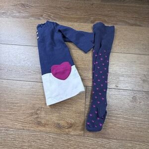 Gymboree Girls Dress and Tights Navy/Purple/Cream 12-18 M Holiday Winter Hearts